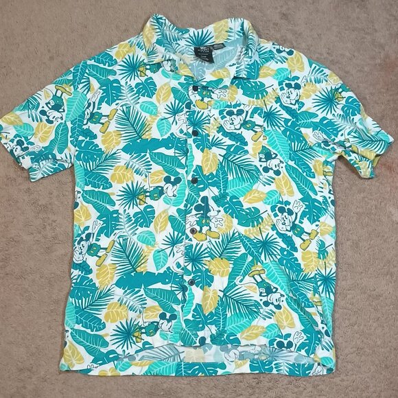 Disney Other - Disney/Mickey Mouse Hawaiian Shirt/Men M/Teal White Yellow/Tropical Vacation Alo